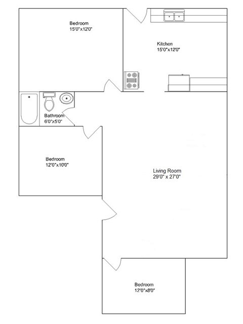 Floor plan for 3 beds, 1 bath, 1248 sqft
